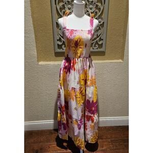 City Chic Vintage 1970's  Size 12 Midi Pink Floral Tiered Boho Coquette Garden